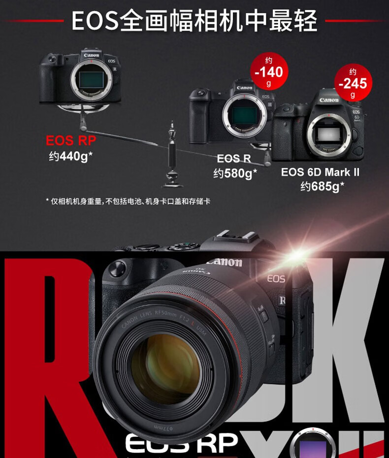 佳能（Canon）微单相机全画幅专微 4K视频EOSRP专业微单 RP+24-105 STM+EF50 1.8 官方标配