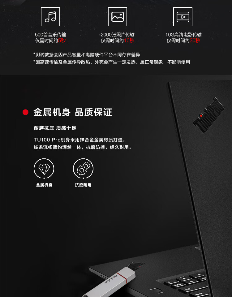 联想（Thinkplus）256GB USB3.1 移动固态U盘 TU100 Pro系列 超极速传输 金属固态闪存盘 便携时尚 银色