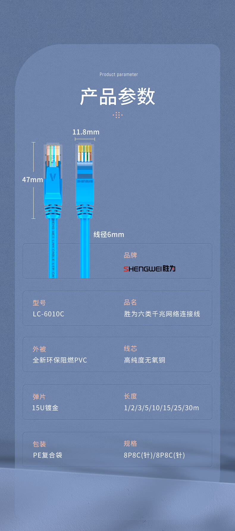 胜为（shengwei）六类网线CAT6类千兆高速网络连接线电脑宽带监控成品跳线8芯双绞线 1.5米(LC-6015C) 3个装