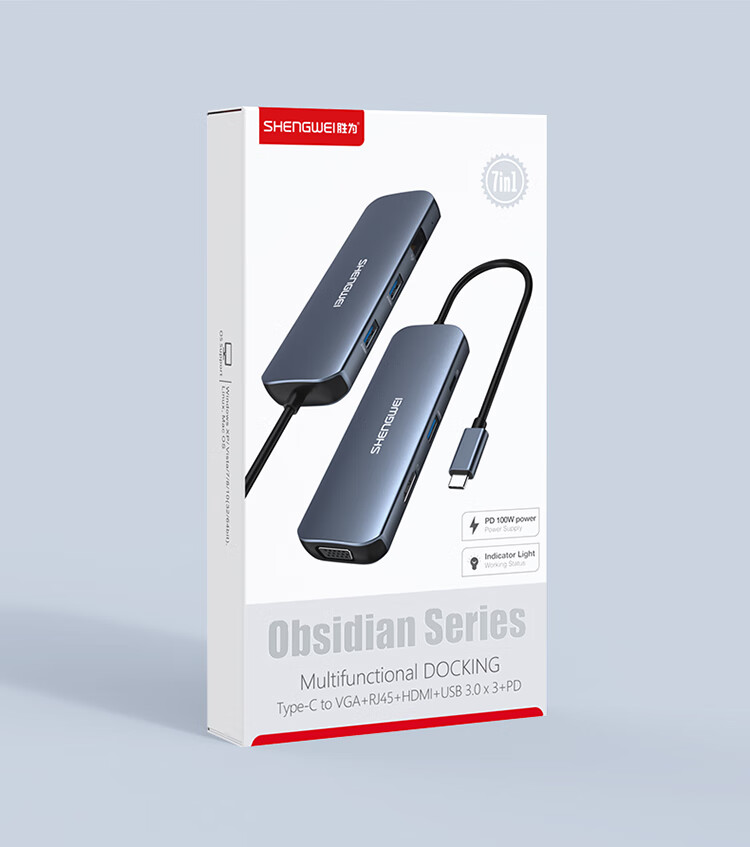 胜为（shengwei）七合一 USB-C转HDMI/VGA转接头投屏苹果华为Macbook电脑转换器千兆网口ZHB7012J