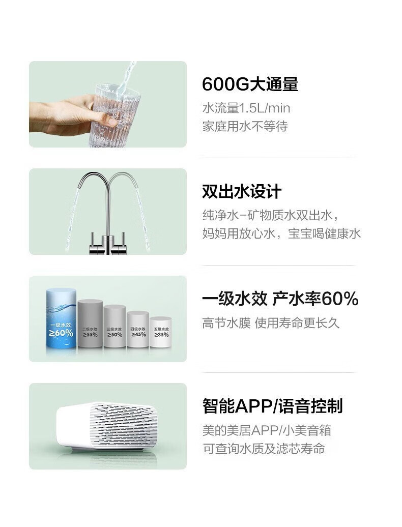 Midea 美的MRC1882A-600G花生智能家电净水器家用直饮水过滤器反渗透水机 花生600G