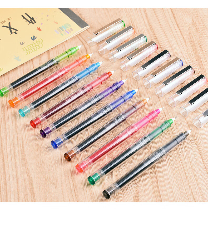 白雪（snowhite）X55可换笔芯中性笔多色直液式走珠笔签字笔学生用笔 0.5mm红色12支/盒