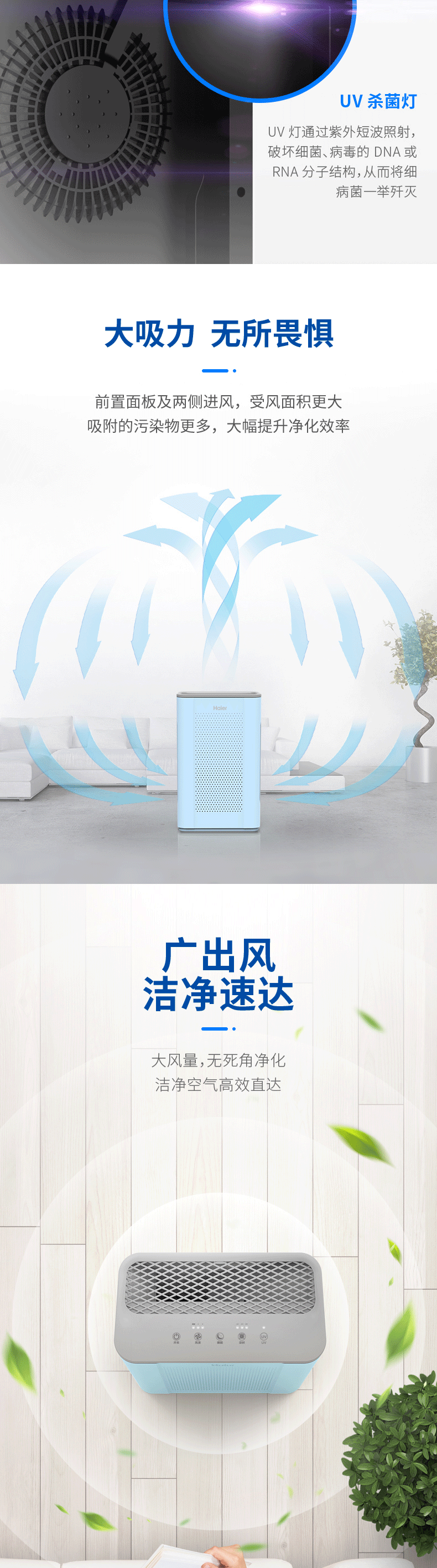 海尔（Haier）空气消毒机净化器家用除雾霾pm2.5除灰尘过敏原负离子除病菌空气消毒机KX217F-A180A