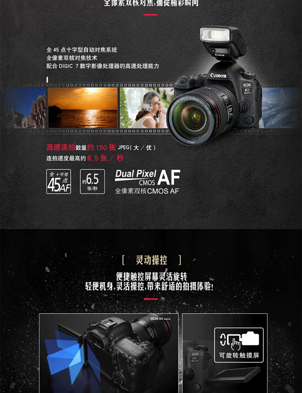佳能（Canon）6D2专业级高级全新eos全画幅机身套机单反照相机 单反相机 EF24-70mm f/4L IS USM套机