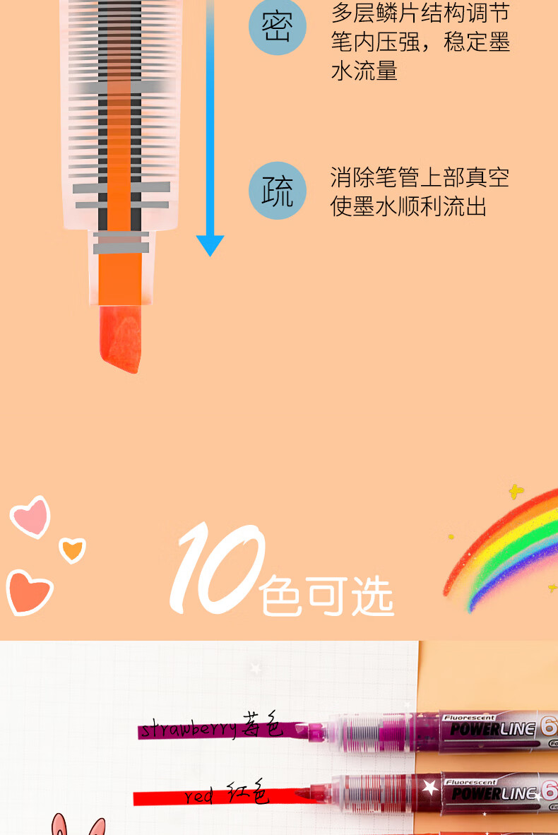白雪（snowhite）PVP626荧光笔醒目标记笔斧型笔头水性记号笔套装 粉色12支装