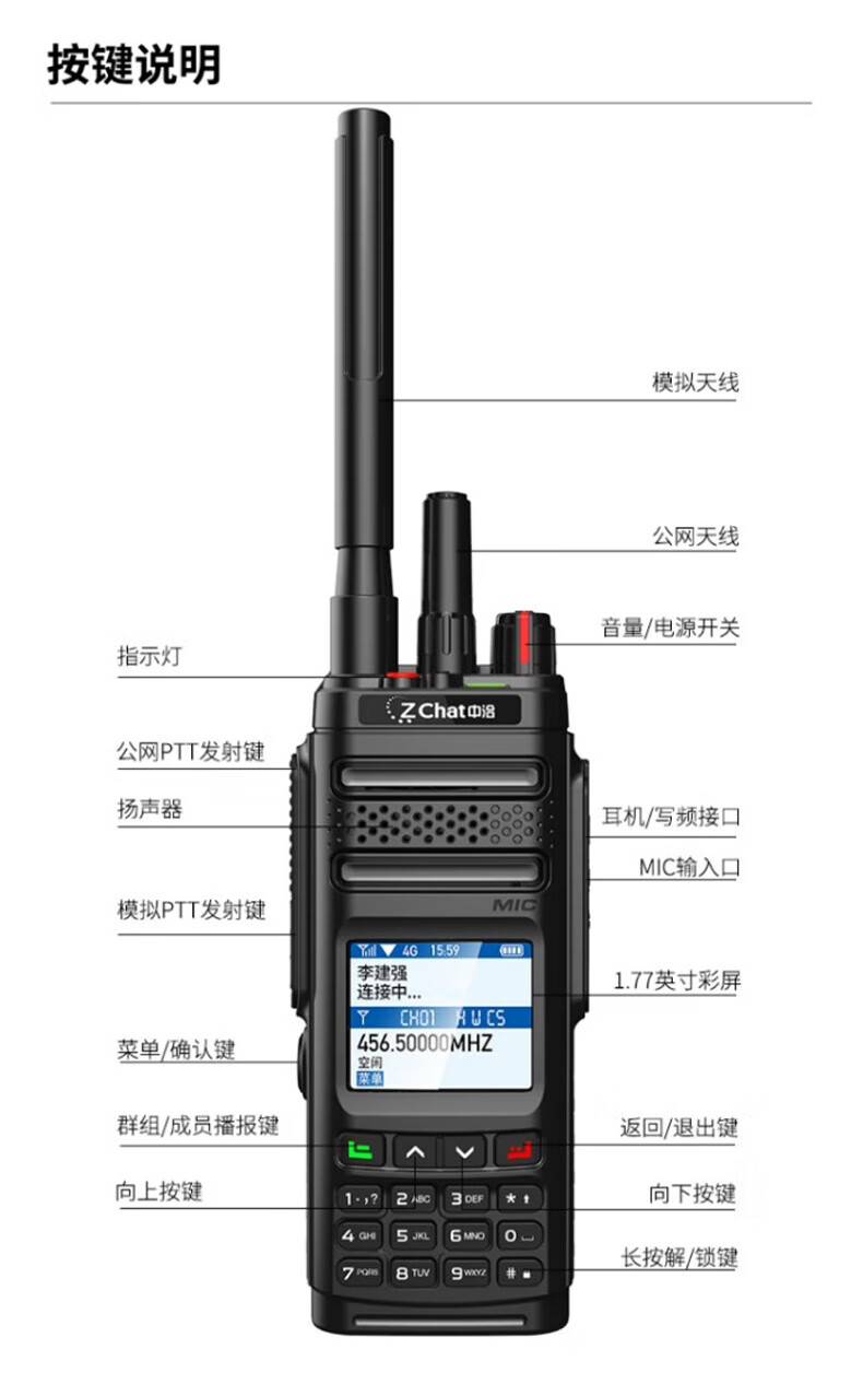 中洽（zchat）CAT2800ND 公网对讲机 国产全自主 全国通对讲机 5000公里 4G全网通