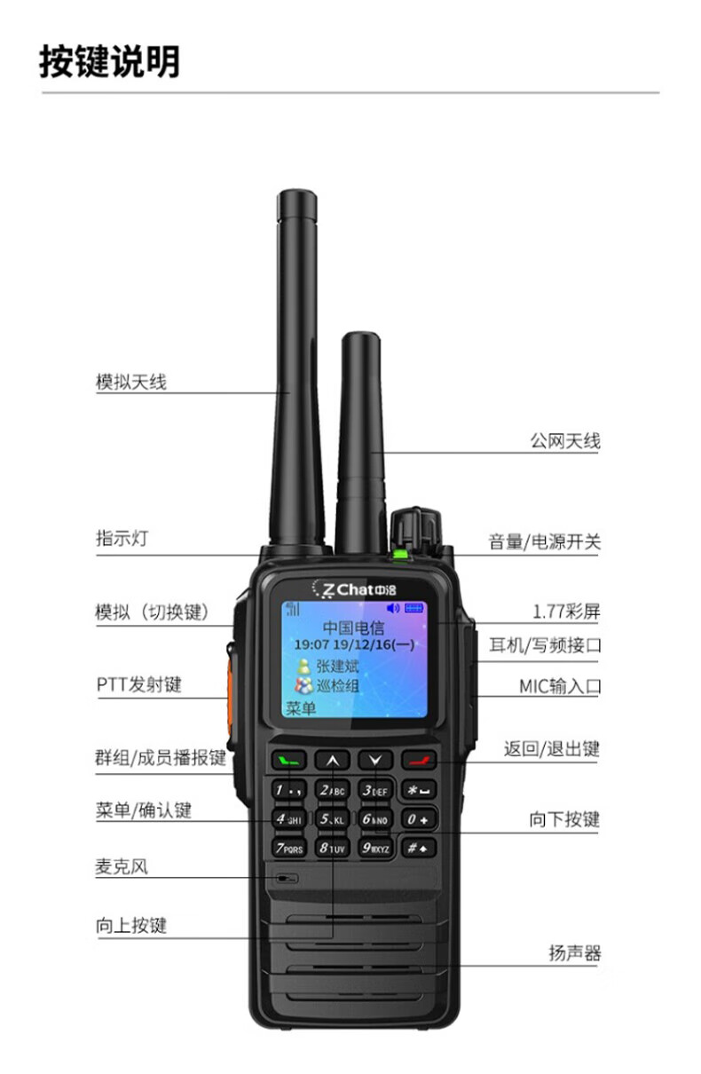 中洽（zchat）CAT8000ND 公网对讲机 国产全自主 全国通对讲机 5000公里 4G全网通