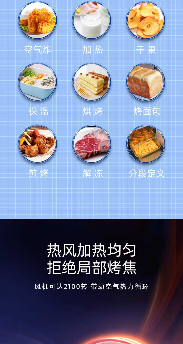西屋（Westinghouse）空气炸烤箱 多功能电烤箱WAF-1211C 夕雾蓝