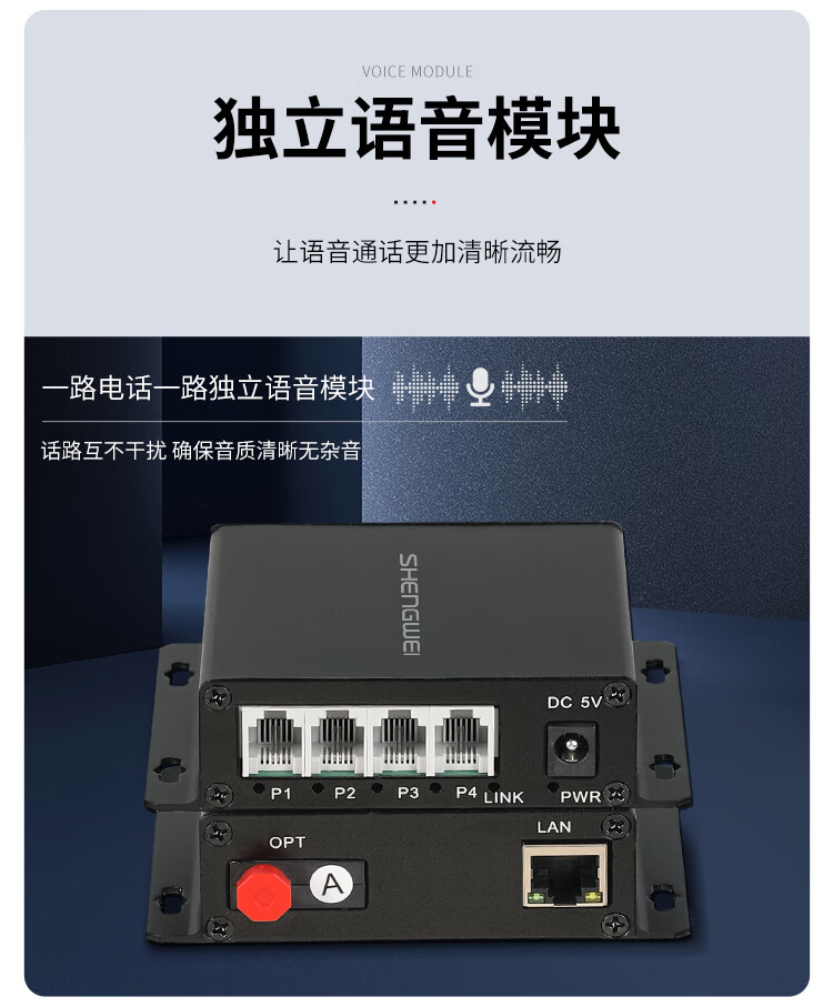 胜为（shengwei）数字电话光端机PCM语音光端机电话光纤收发器光电转换器4路电话+1路网络FC接口一对BGDJ0401