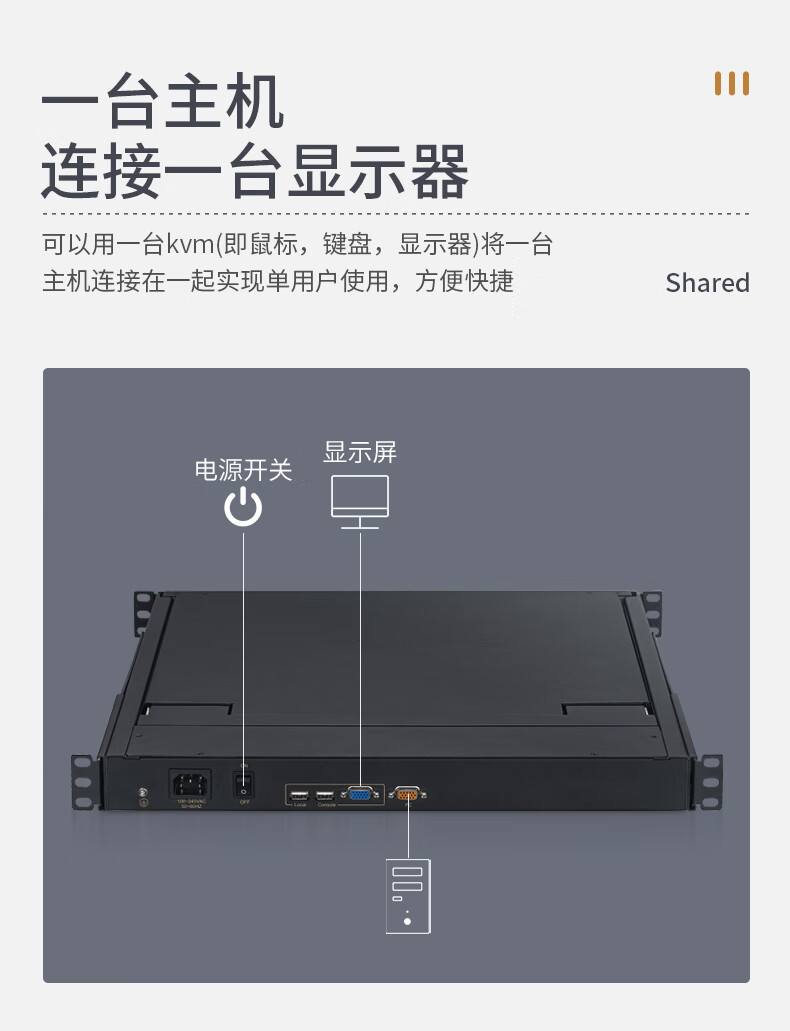 胜为（shengwei）数字KVM切换器单口 17英寸LCD显示器配VGA线 单口机架式电脑转换器KS-2701L