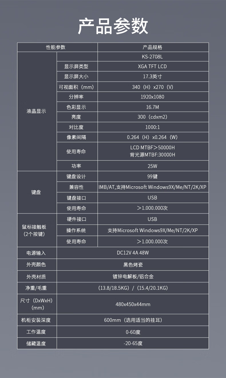 胜为（shengwei）数字KVM切换器8口 17.3英寸高清宽屏LCD显示器配VGA线 8进一出机架式电脑转换器KS-2708L