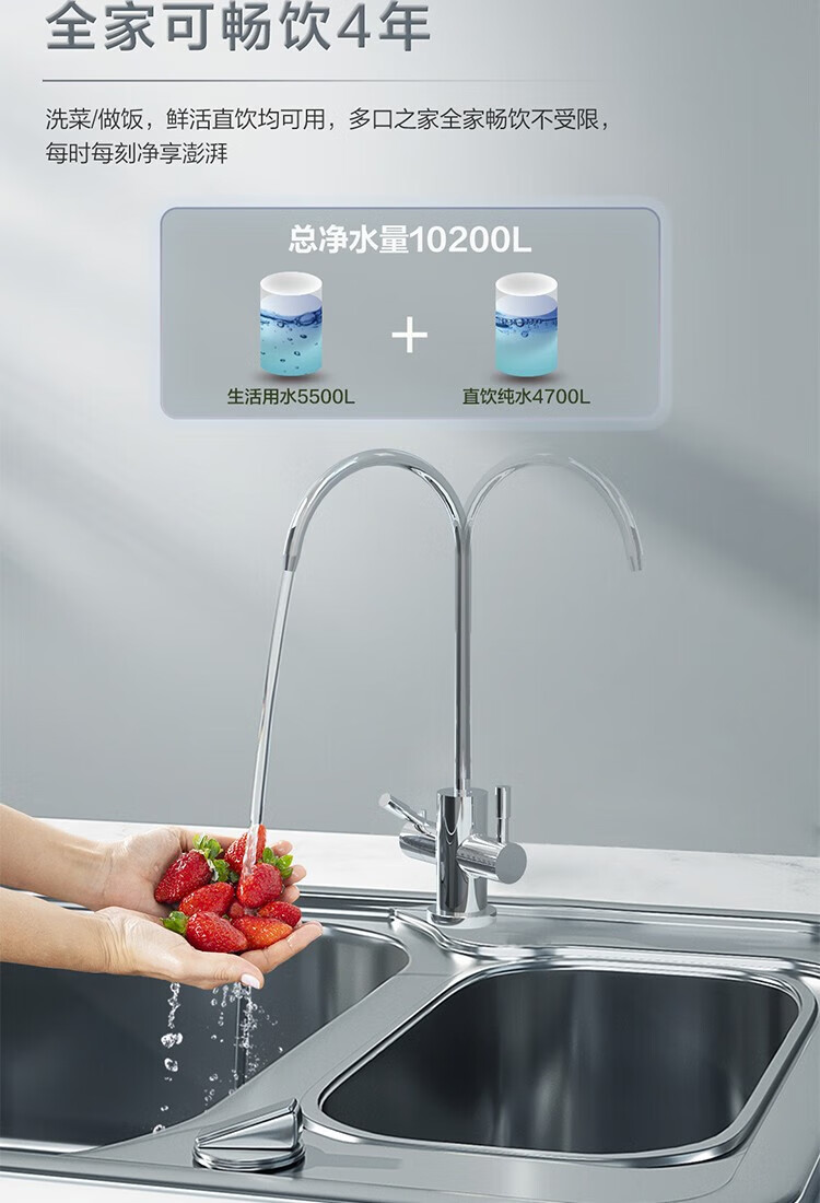 海尔（Haier）大通量净水器家用净水机双出水厨下式直饮净水机自来水过滤器 800加仑HRO8H06-2U1 HLZR400A-2L