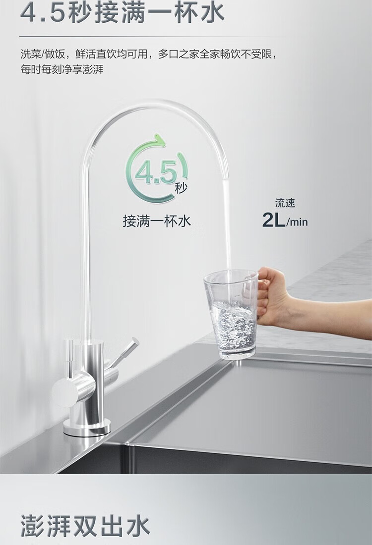 海尔（Haier）大通量净水器家用净水机双出水厨下式直饮净水机自来水过滤器 800加仑HRO8H06-2U1 HLZR400A-2L