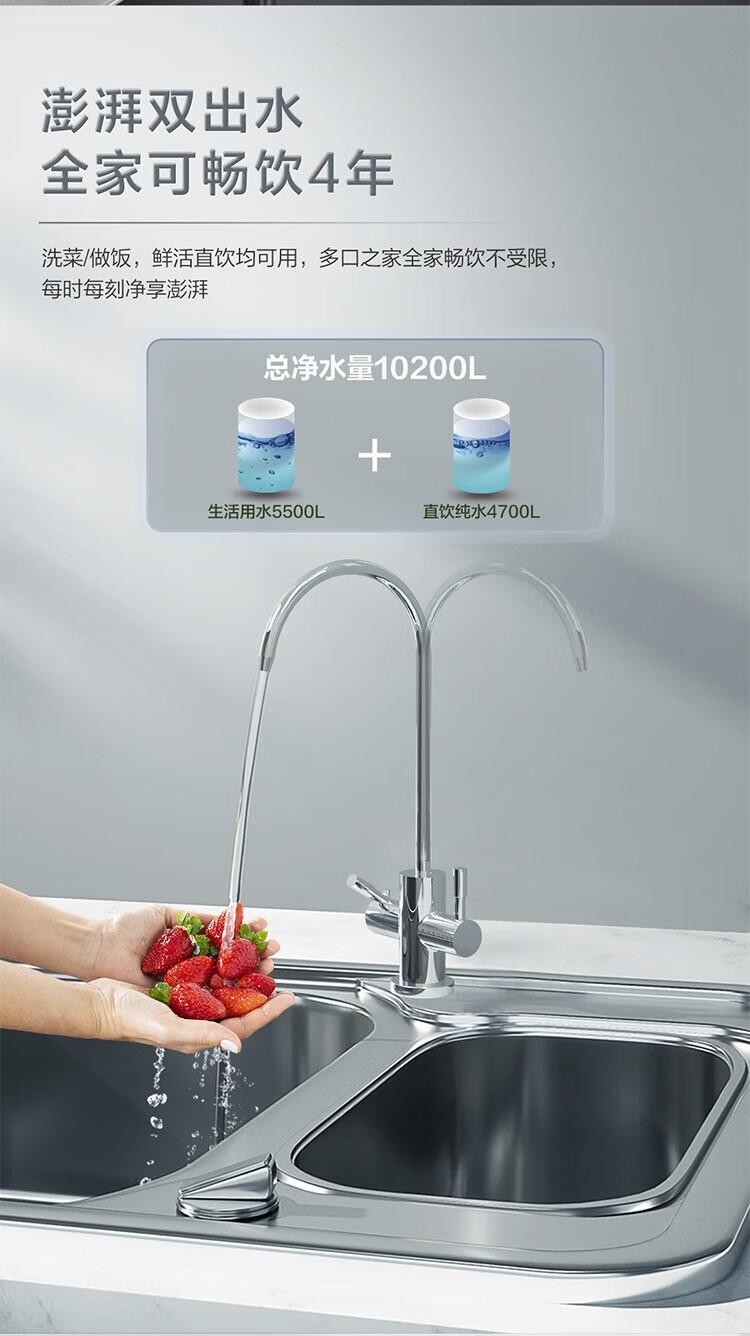 海尔（Haier）HR10H06-2U1 厨下式RO反渗透直饮机 1000G 白色 （单位：台）HLZR400A-2L