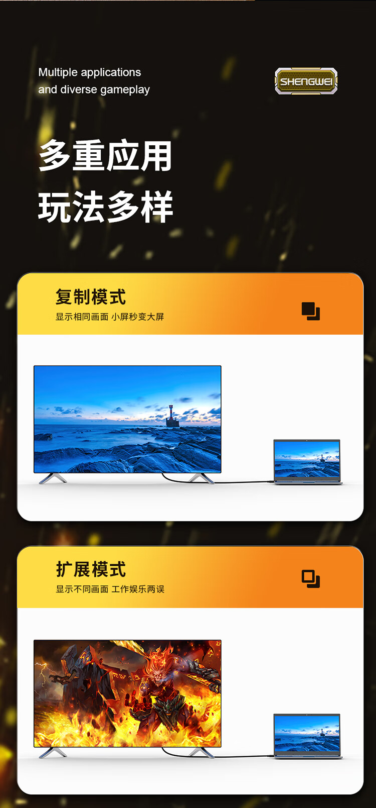 胜为（shengwei）MiniDP转DP1.4版转接线 4K144Hz高清线适用苹果微软surface笔记本接显示器 1.8米 AMD0018G