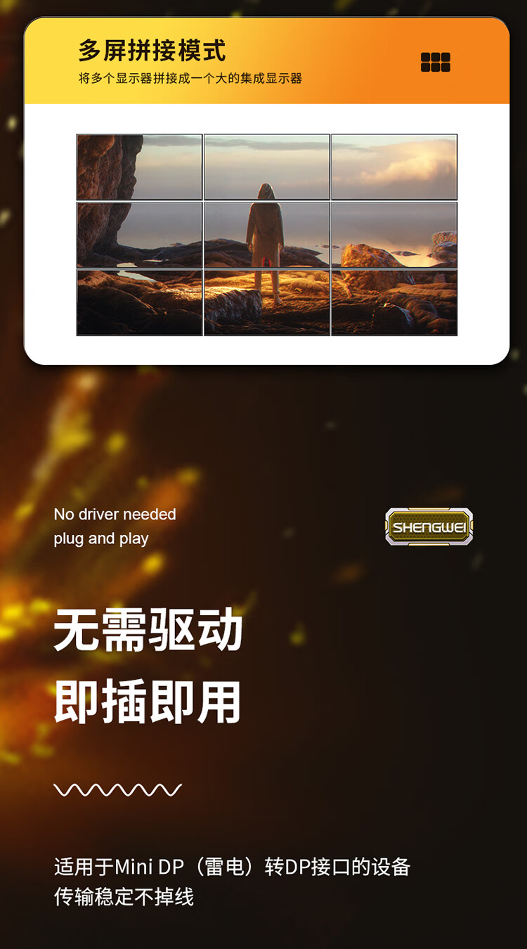 胜为（shengwei）MiniDP转DP1.4版转接线 4K144Hz高清线适用苹果微软surface笔记本接显示器 1.8米 AMD0018G