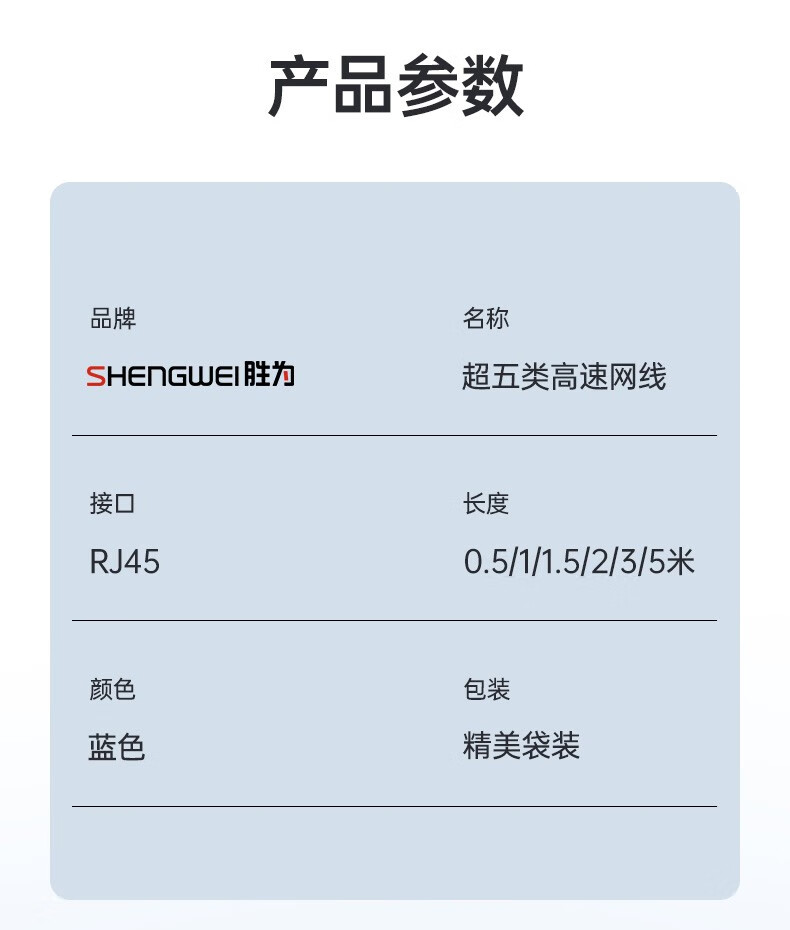 胜为（shengwei）超五类网线 cat5e类百兆纯铜 1米 蓝色 电脑/路由器/宽带成品连接跳线 LC-2010C 5个装