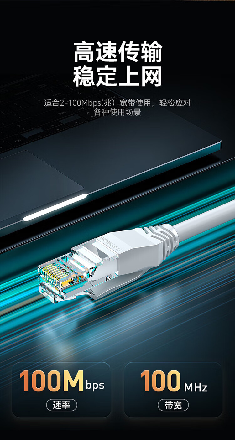 胜为（shengwei）超五类网线 8芯RJ45网络超5类网线 百兆纯铜成品网线 电脑笔记本网线 3米 LC-2030H 3个装
