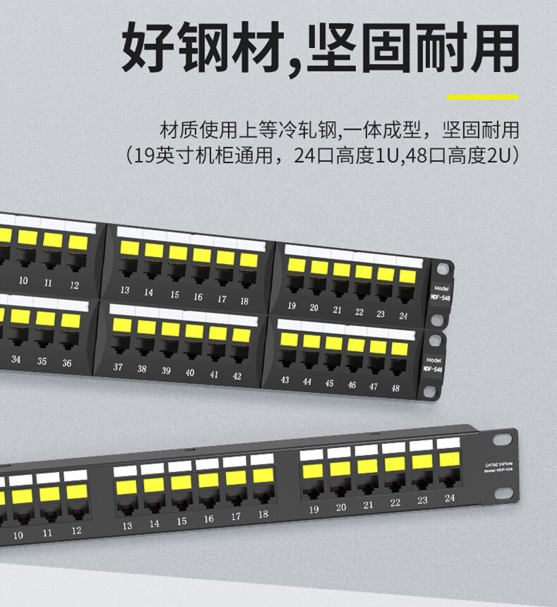 胜为（shengwei）超五类网络配线架 工程级 24口 1U机架式高端镀金非屏蔽超5类机柜网线配线架 NDF-524