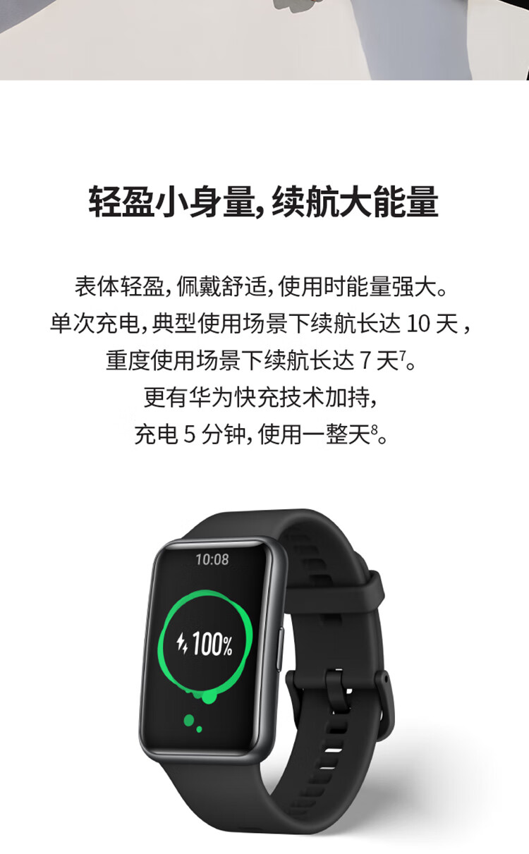 华为（HUAWEI）雅致款 凝霜白 运动智能手表 时尚轻薄 华为快充 炫彩大屏 健康管理 华为WATCH FIT雅致白