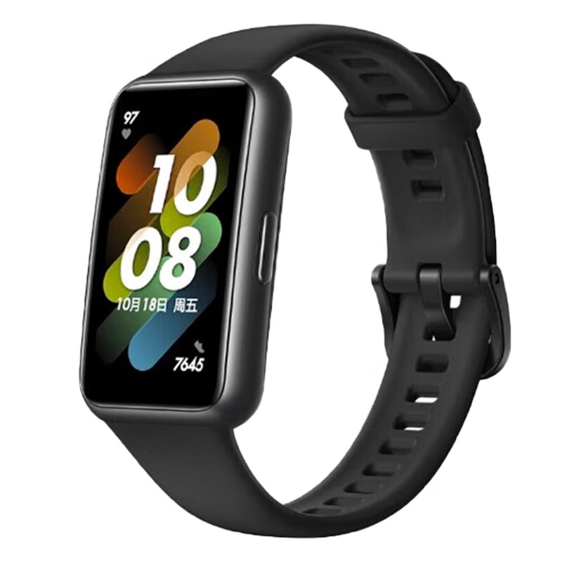 华为（HUAWEI）NFC版 9.99毫米轻薄设计 血氧自动检测 两周长续航 智能手环 运动手环 曜石黑 手环7 NFC 黑