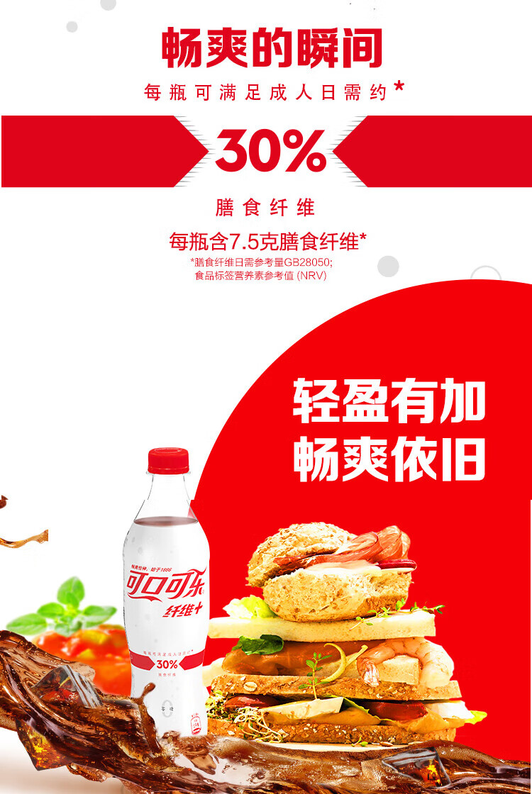 可口可乐 纤维可乐 0卡0糖汽水 500ML*12瓶全塑包 新老包装随机发货
