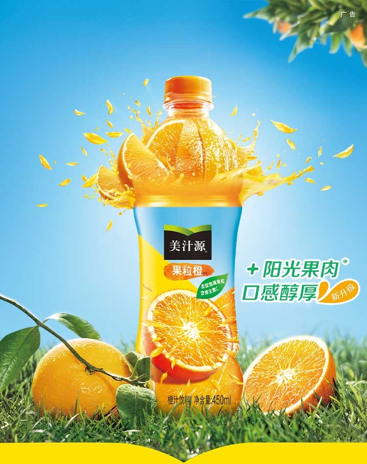 美汁源 果粒橙 果味饮料 PET450ML*12瓶 全塑包