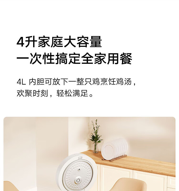 小米 电饭煲 4L透明可视 烹饪0涂层内胆 减糖健康栗子饭3-8人多功能家用 米家透明蒸汽电饭煲