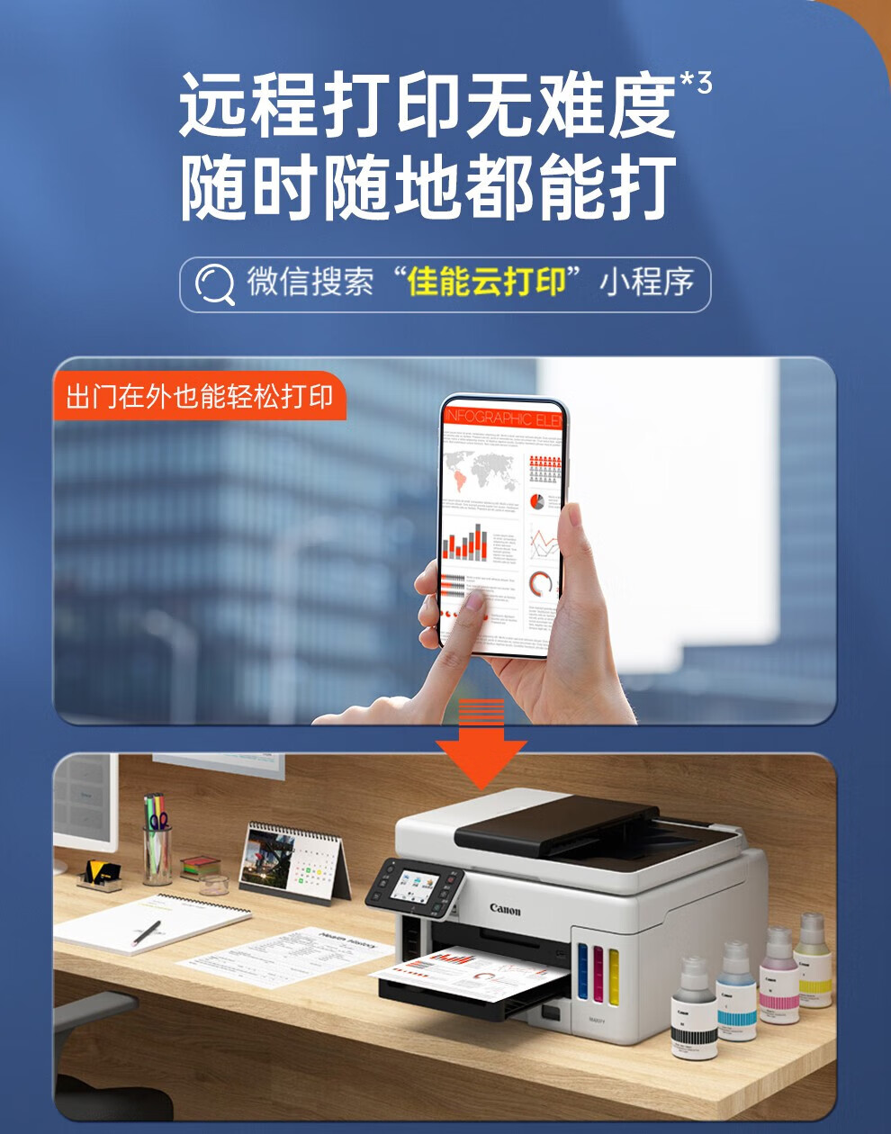 佳能（Canon）商用连供彩色喷墨 无线Wifi 打印机一体机 复印/扫描/双面打印 A4幅面 GX6080