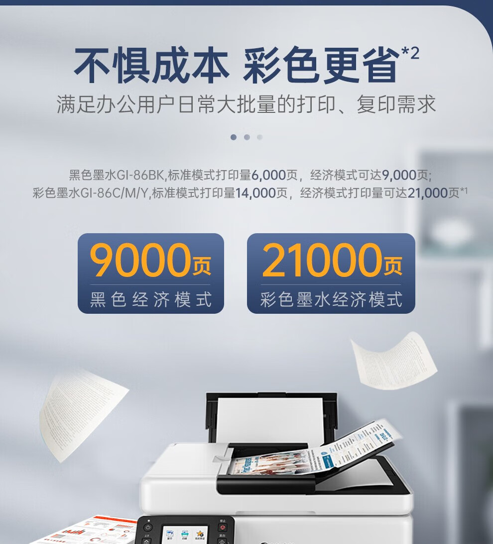 佳能（Canon）商用连供彩色喷墨 无线Wifi 打印机一体机 复印/扫描/双面打印 A4幅面 GX6080