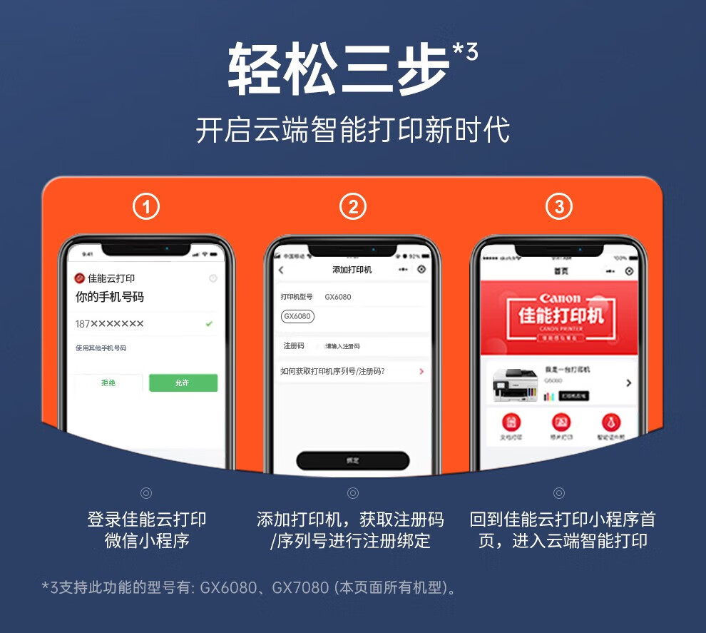 佳能（Canon）商用连供彩色喷墨 无线Wifi 打印机一体机 复印/扫描/双面打印 A4幅面 GX6080
