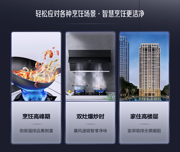 海尔（Haier）抽油烟机家用侧吸式吸油烟机 20m?/min大吸力 挥手控制 高频自旋洗CXW-219-EC900U1