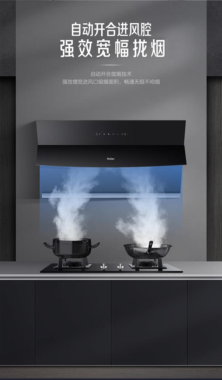 海尔（Haier）抽油烟机家用侧吸式吸油烟机 20m?/min大吸力 挥手控制 高频自旋洗CXW-219-EC900U1