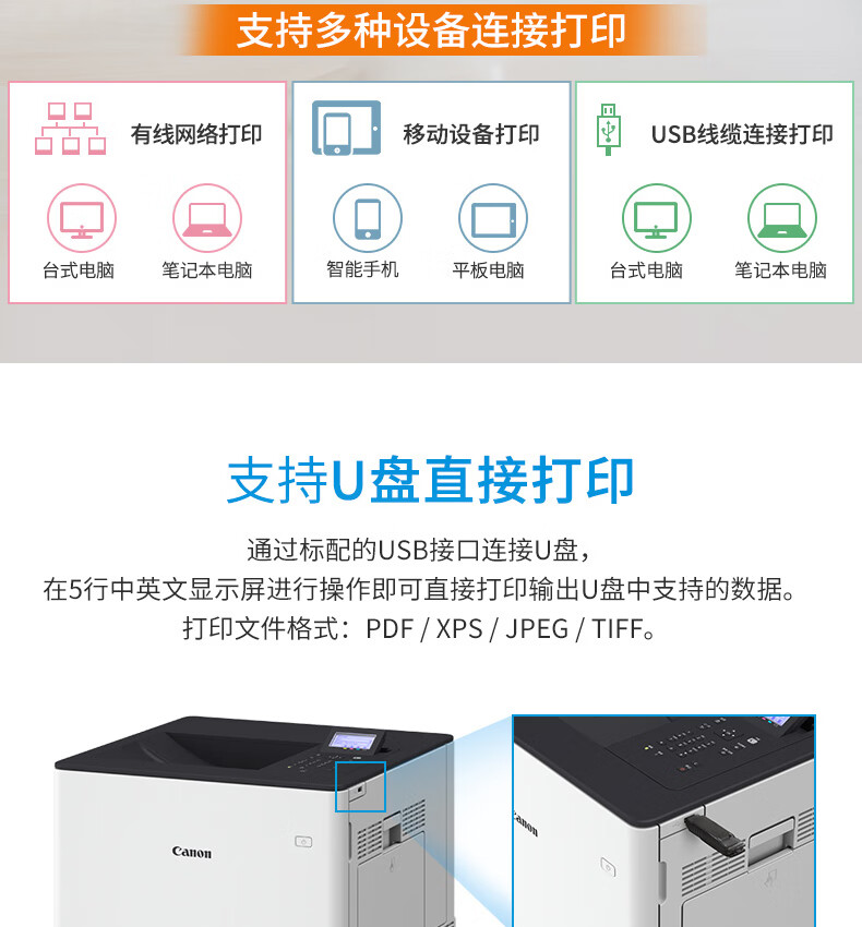佳能（Canon）A4幅面彩色激光单功能打印机（自动双面打印/U盘直接打印 商用办公） LBP722Cx