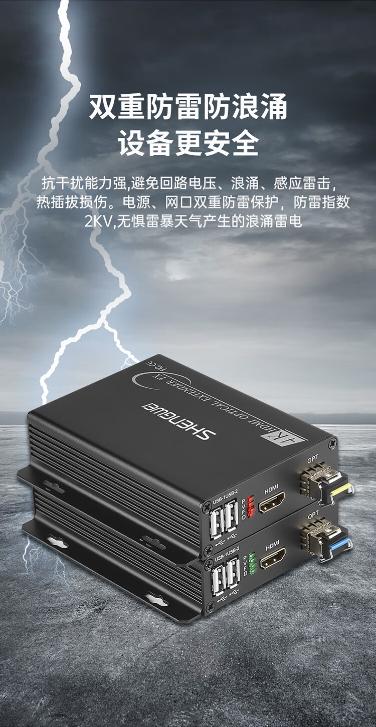 胜为（shengwei）非压缩全高清HDMI视频光端机1路4K视频+USB 光纤延长器LC接口10KM一对BHGD114K