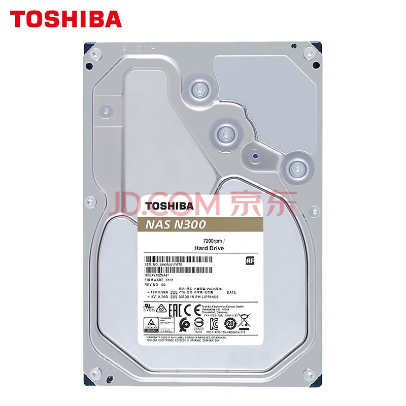 东芝（TOSHIBA）N300系列 3.5英寸 SATA 7200转 NAS(网络存储)机械硬盘 垂直PMR、CMR 4TB HDWG440