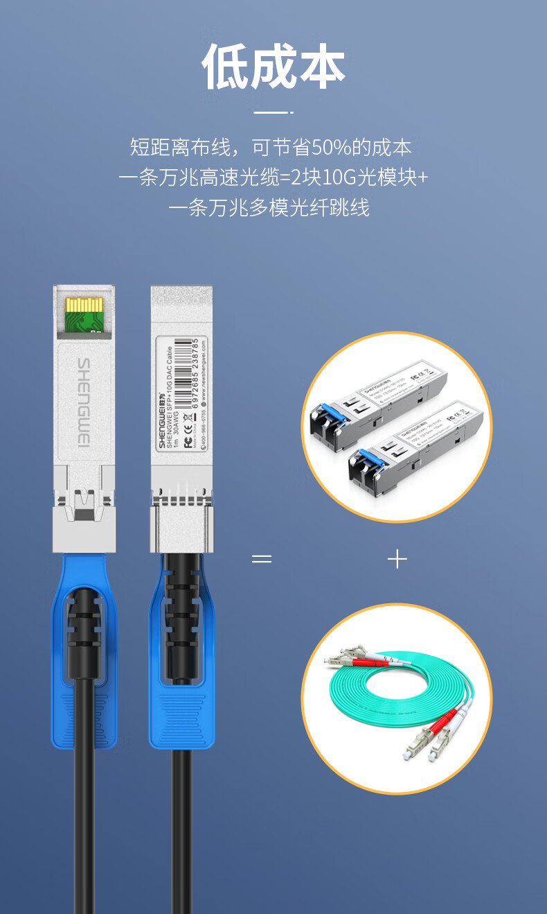 胜为（shengwei）高速电缆SFP+DAC万兆10G堆叠线光模块支持华为华三思科曙光中兴 3米(XDAC0103)