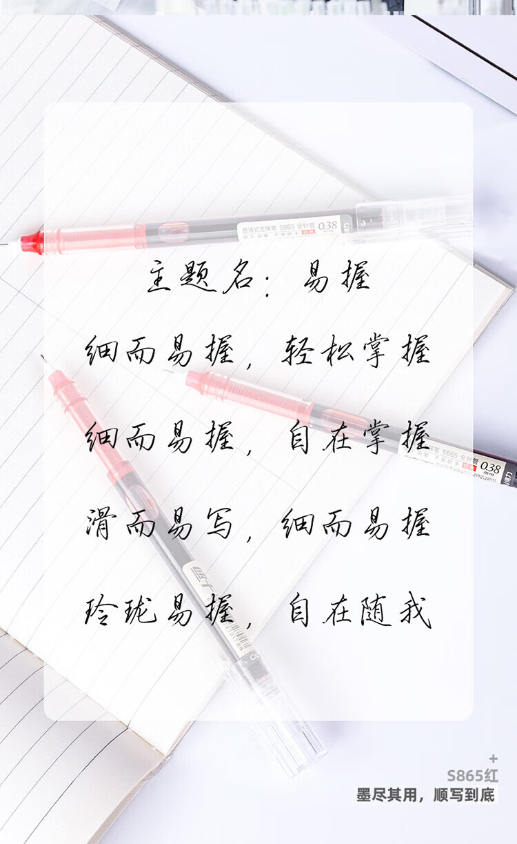 得力 (deli)0.38mm速干直液签字笔 全针管无印风中性笔会议笔 红色 12支/盒 S865