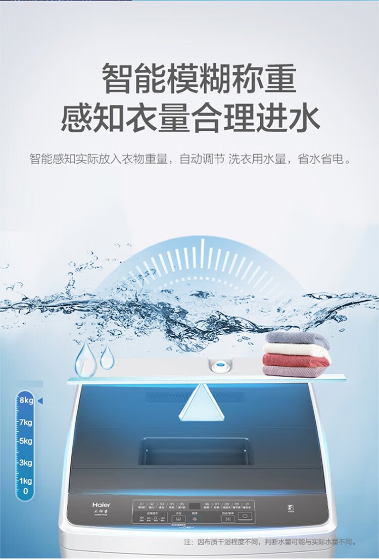 海尔（Haier）8KG公斤波轮全自动节能桶自洁洗脱一体 中途添衣自编程家用租房宿舍洗衣机 水电分离XQB80-M208