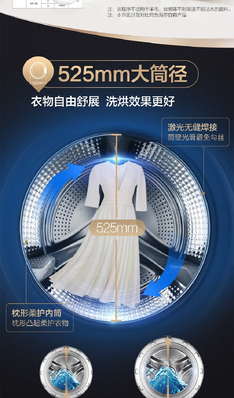 海尔（Haier）洗衣机滚筒洗烘一体直驱变频智能投放10公斤大容量家用超薄手机WIFI操控 G100168HBD14LSU1
