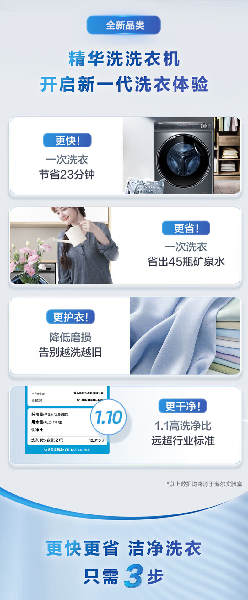 海尔（Haier）洗衣机滚筒洗烘一体直驱变频智能投放10公斤大容量家用超薄手机WIFI操控 G100168HBD14LSU1