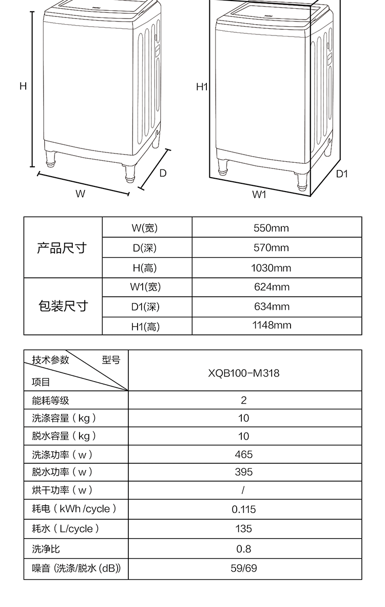 海尔（Haier）洗衣机全自动波轮洗衣机 家用租房10公斤大容量防生锈节能洗衣机 以旧换新 XQB100-M318