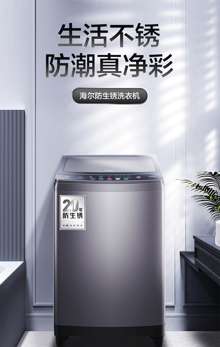 海尔（Haier）洗衣机全自动波轮洗衣机 家用租房10公斤大容量防生锈节能洗衣机 以旧换新 XQB100-M318