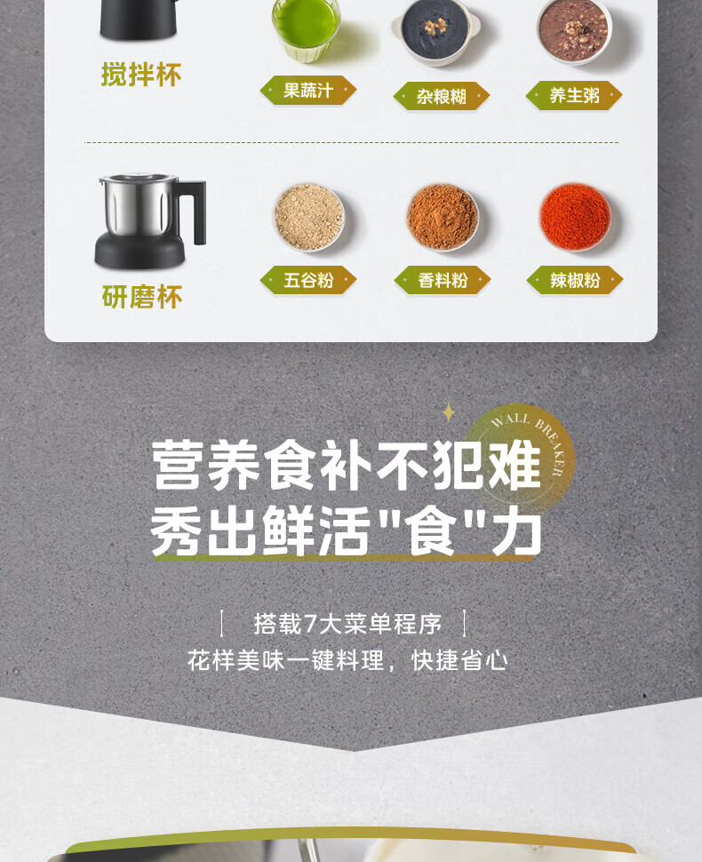 Midea高硼硅玻璃六页破壁机料理机加热大功率豆浆研磨杯果汁双杯1000W烧汤奶昔BL1076 黑色