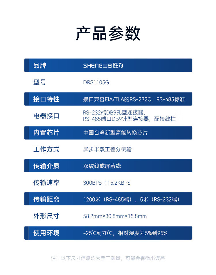 胜为（shengwei）RS232转RS485转换器 工程级串口通信协议转换器工业级无源转换器 DRS1105G
