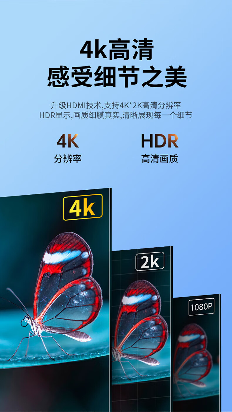 SAMZHE 山泽HDMI线延长线4K高清3D视频线公对母转换线显示器数据线2米黑20MN9
