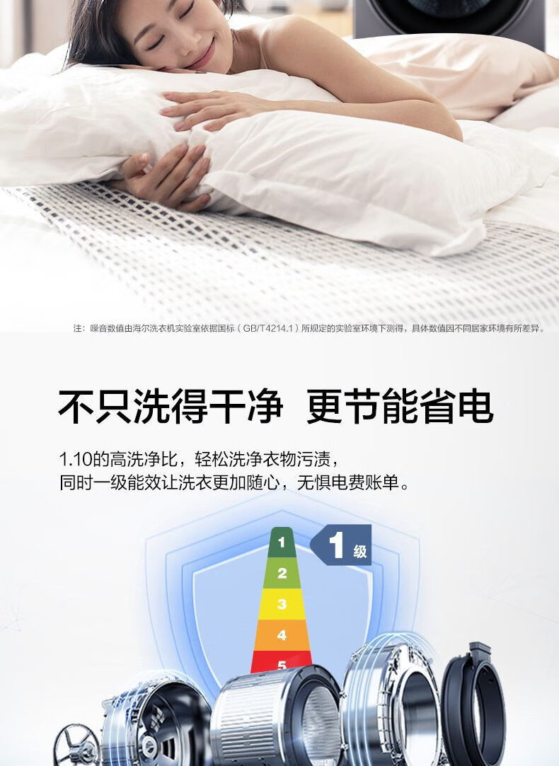 海尔（Haier）滚筒洗衣机全自动超薄洗衣机家用大容量一级变频智能投放巴氏清新除菌XQG90-BD14126L