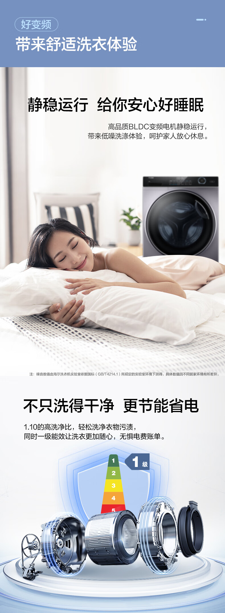 海尔（Haier）大筒径超薄洗衣机烘干机一体机全自动洗烘一体滚筒10公斤空气洗羽绒洗羊毛洗XQG100-HBD14126L