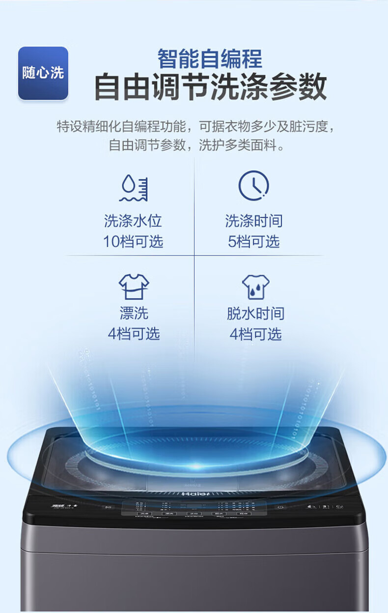 海尔（Haier）波轮全自动洗衣机 10公斤大容量 智慧自编程 一级能效直驱变频 洗脱一体 XQB100-BZ218