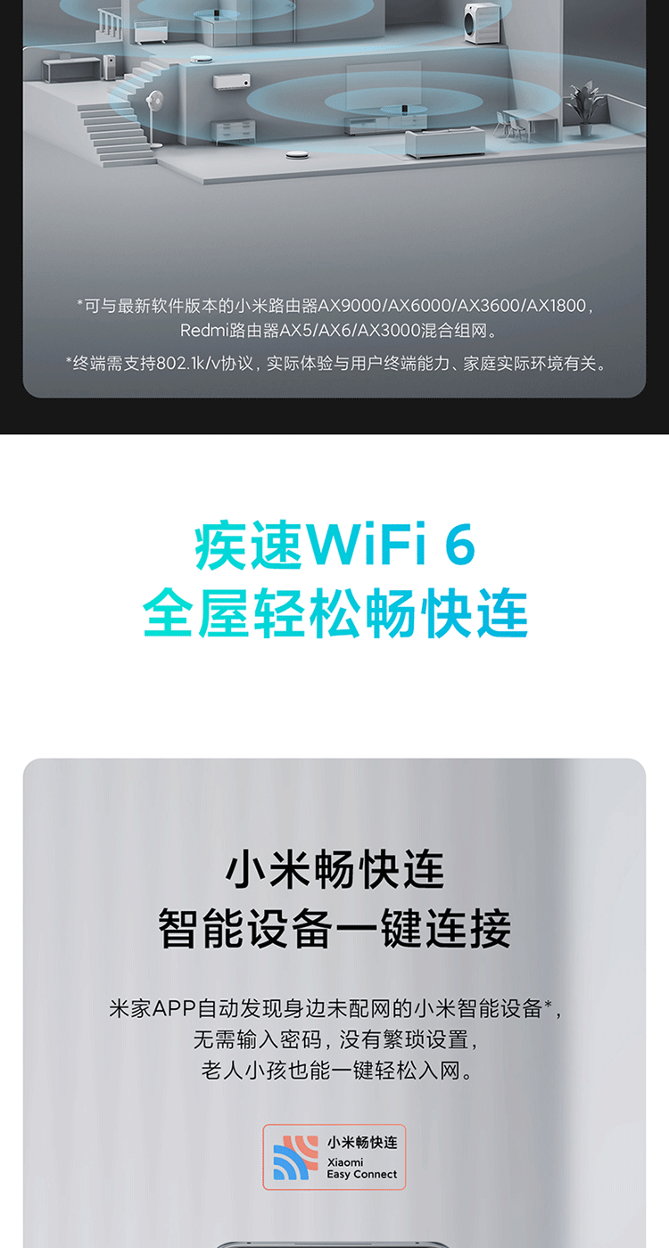 小米路由器AX3000 5G双频WIFI6 3000M无线速率 内置4路独立信号放大器 256MB超大内存 混合mesh组网